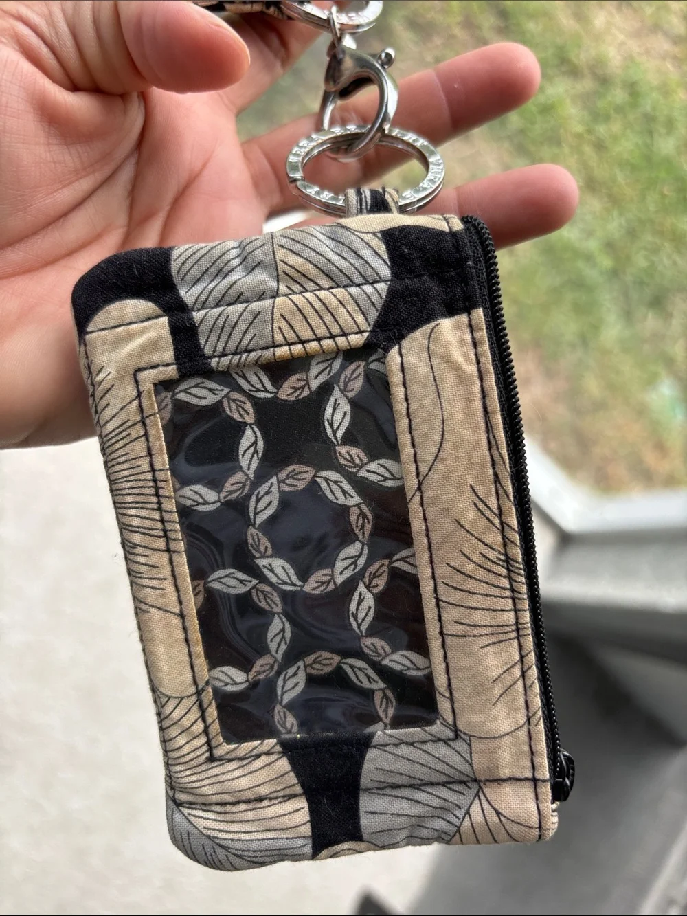 Vera Bradley Brown Floral Quilted Wristlet Keychain with Yellow Orange Accents - Picture 5 of 9